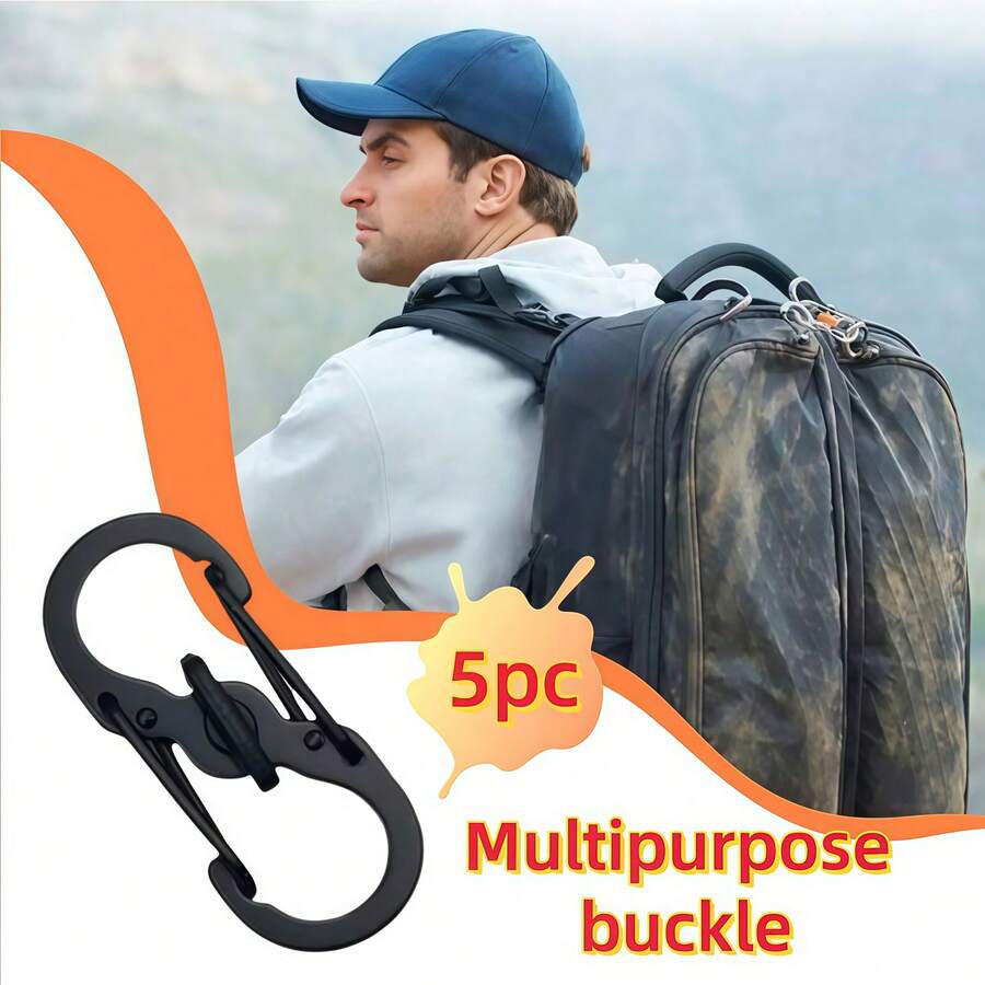 5pcs S-Shaped Mini Keychain Hooks With Lock - Suitable For Camping And Backpack Organization, Secure Key Storage Box, Multi-Function Quick Release Buckle Anti-Detachment Lock Eight-Figure Hook