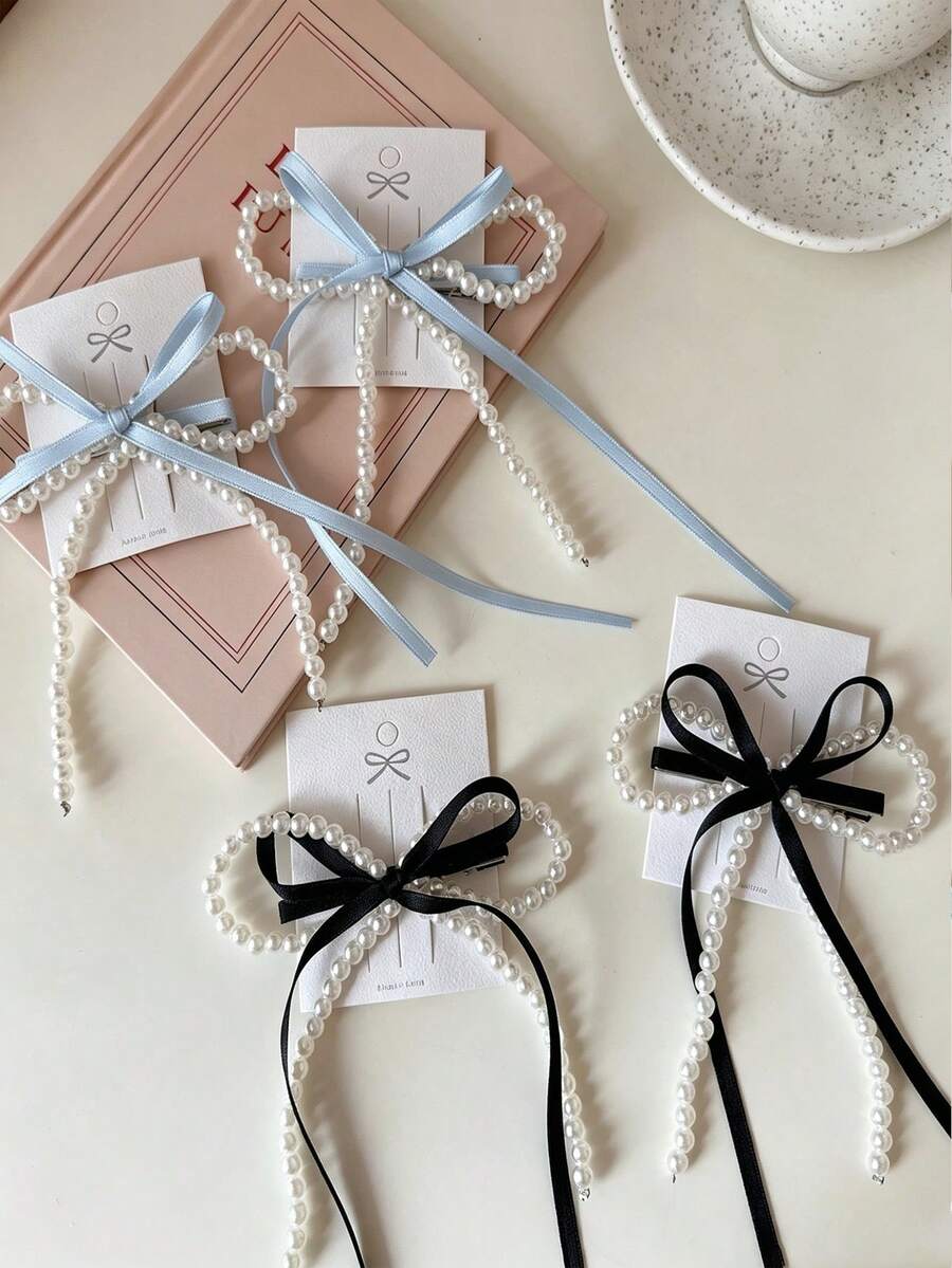1pc Sweet Cute Bow Pearl Hair Clip, Suitable For Daily Use - Multicolor - View 1
