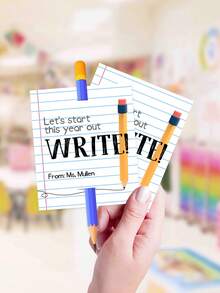 15pcs Custom Text Teacher Back To School Pencil Gift Tags, Personalized "Let's Start This Year Out WRITE!" Printable Tags, Cute Notebook Paper Design Tags For Classroom Gifts - Multicolor - View 4