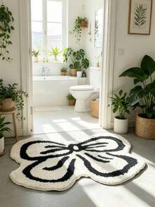 1pc Black And White Minimalist Bow Pattern Floor Mat, Decorative Rug, Bedroom Decor, Small Rug, Carpet, Home Decor, Living Room Rug, Living Room Small Rug, Bedroom Rug, Living Room Home Decor, Outdoor Rug, Washable Rug - Multicolor 15 - View 2