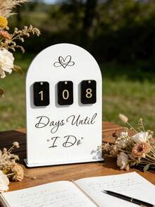 1pc Bohemian Style Wedding Countdown Sign - Wooden Display Board, Visual Tracking Of Days Remaining Until Wedding. Featuring 3D Freestanding Design With Creative Block-Style Number Date Display. - A - View 6