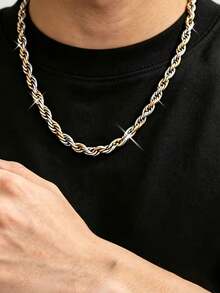 1 pieza Joyería de pareja de cadena retorcida de acero inoxidable de dos tonos, estilo minimalista europeo y americano, adecuada como regalo para novio, amigo, festival de música - Multicolor - Ver 1