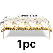 1pc Waterproof Thickened Plastic Dust-Proof Tablecloth, Industrial Engineering Style Yellow & Black Construction Vehicle Print, Rectangular Full-Size Flat Lay Design, Oil-Resistant Easy-To-Wipe Table Cover, Suitable For Engineering Theme Birthday Party, Team Building Gathering, Themed Party Table Decoration - A - View 10