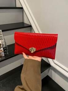 2026春季新款極簡時尚女款休閒通勤韓系素色高品質手提包 - 紅色 - 查看 7