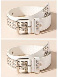 1pc Women's Square Bead Punk Style Buckle Belt, Suitable For Jeans Daily Wear Halloween Summer, School Fall, Autumn, Halloween - White - View 8