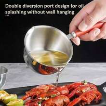 Stainless Steel Mini Soup Pot, Multifunctional Cooking Pot, Oil Splash Pot, Butter Pot, Household Hot Oil Special, Kitchen Oil Pouring And Burning Tool, Wooden Handle Hanging Rope Sauce, With Pouring Port - 500ML - View 5