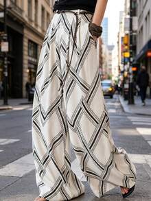 2026 Summer New Plaid Linen Wide Leg Pants, Loose Casual Dragging Trousers For Women Vacation White - White - View 2