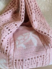 Dedoo Bolso de hombro bohemio de moda multicolor, diseño de ganchillo con patrón de tortuga marina, bolso de gran capacidad con apertura superior, material de poliéster beige con sensación v - Rosa 4 - Ver 7