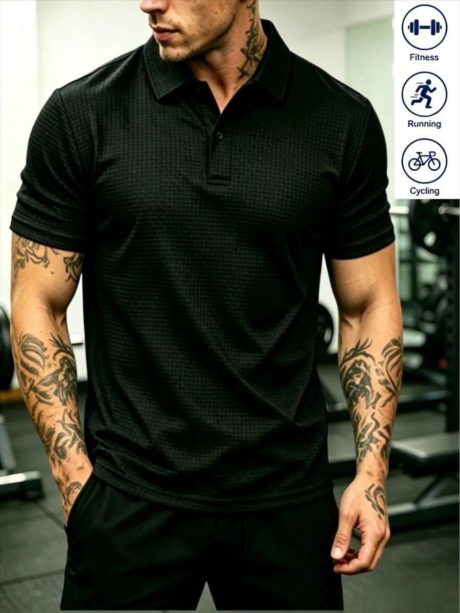 MBDNBD 正版男士休閒夏季純色短袖 Polo 衫,竹棉設計,彈性,標準版型,適合高爾夫、網球、夏季海灘與日常穿著,送給男性朋友的最佳選擇,萬聖節穿搭 - 黑色 - 查看 1