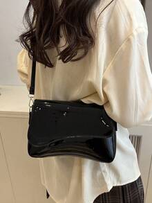 1pc Minimalist Retro Square Flap Bag, With Adjustable Shoulder Strap And Lightweight Shoulder Crossbody Bag, Solid Color Design. Perfect For Women's Daily Casual And Student Use - Black - View 3