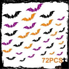 16pc 3D Realistic Bat Wall Stickers, Removable Decals For Home Background Wall, Halloween Holiday Decoration, Suitable For Bedroom, Party, Refrigerator, Easy To Apply And Remove - Multicolor - View 3