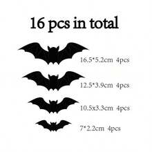 16pc 3D Realistic Bat Wall Stickers, Removable Decals For Home Background Wall, Halloween Holiday Decoration, Suitable For Bedroom, Party, Refrigerator, Easy To Apply And Remove - Multicolor - View 2