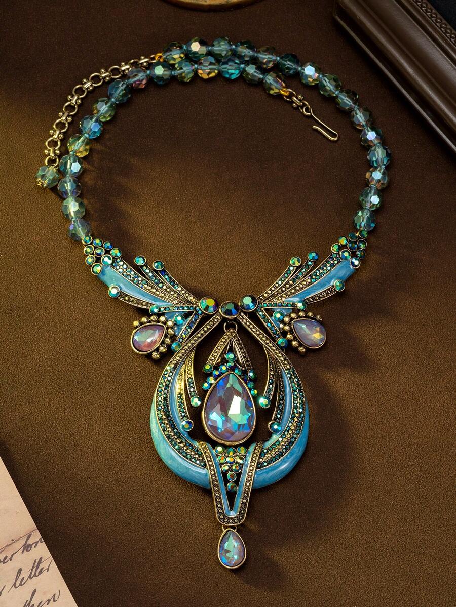 Vintage European And American Retro Style Heavy Work Large Water Drop Hollow Tassel Design Luxurious Vibrant Niche Personalized Exaggerated Elegant High-End Fashion Jewelry Necklace, A Perfect Gift For Daily, Party, Banquet And Other Holiday Celebrations - Necklace - View 1