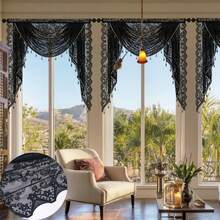 Living Room Sheer Curtains, Black Lace Valance With Beaded Tassel Floral Embroidery, Semi-Transparent Rod Pocket Sheer/Drape, Suitable For Halloween, Party, Daily Home Decor, 59 Inches Wide, 1 Piece - Multicolor - View 1