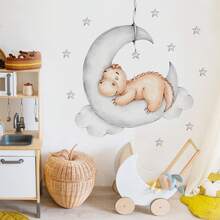 1pc Cartoon Moon Balloon Bear Mouse Dinosaur Wall Sticker, Suitable For Children's Room Bedroom Home Background Wall Decoration, PVC Waterproof Self-Adhesive Removable Sticker, Size 23.6inch*11.8inch - 1PC - View 8
