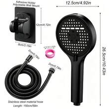 Multi-Mode Pressurized Shower Head Set, Matte Black High-Pressure Handheld Shower Head With 6 Spray Modes, Anti-Clogging Nozzles, Hose And Wall Mount Bracket - Shower Head - View 3