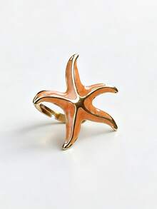 Fashion Mermaid Style Starfish French Vintage Ocean Aesthetic Sculptural Jewelry, Vibrant Colorful Vacation Style Open Ring, Premium Vacation Accessory - Starfish - View 9