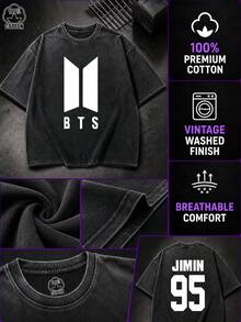 100% Cotton Men's And Women's Universal Style Vintage Washed T-Shirt  Retro World Tour 2026 Concert K-Pop Bangtan Fan Gift - 黑色 - 查看 7