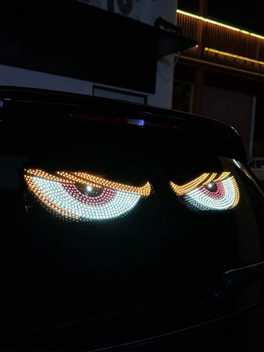 Car Devil Eye LED Light Sticker, USB Powered 11 Modes Flashing & Static Car Window Decorative Light, Universal For SUV Truck Van, Self-Adhesive Waterproof Devil Eye Rear Windshield Atmosphere Light - A - View 1