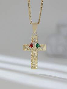Jesus Crucifix Cross Pendant Necklace With Colorful Zirconia Gemstones Prayer, Ideal For Birthday Gift - Jesus Cross - View 9