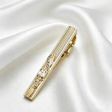 New Gold Alloy Rhinestone Inlaid Tie Clip, Classic Minimalist Men's Formal Tie Clip - Gold - View 1