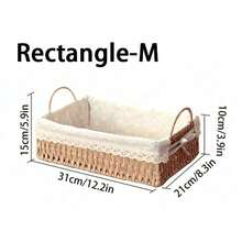 1pc/2pcs Paper Woven Storage Basket With Handle, Lace Decor Desktop Organizer Box, Rectangular Cosmetic, Key, Remote Control, Snack, Clothing And Toy Storage Basket, Home Multi-Functional Decorative Storage Rack, Halloween And Christmas Gift, Minimalist Style, Clean - Khaki - View 15