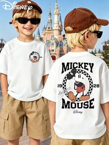 Disney Boys' Summer Round Neck Short Sleeve - Classic Mickey Mouse - Printed Pattern T-Shirt Pullover, Suitable For Boys To Wear - 白色 - 查看 1