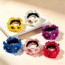 1pc Women's Fashion Bohemian Style Blue, Yellow, Pink Daisy & Sunflower Flower Hair Scrunchie, Suitable For Daily, Party, Decoration, Hair Accessories - Multicolor - View 18