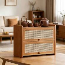 1 pieza Gabinete de almacenamiento de estilo chino con doble puerta, gabinete de almacenamiento de escritorio para entrada de sala de estar, caja de almacenamiento para baño, gabinete de almacenamiento para tocador de dormitorio, estante de almacenamiento para encimera de cocina, adecuado para múltiples escenarios de decoración - Ver 2