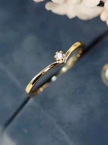 1件優雅立方氧化鋯戒指，女性情人節禮物，婚禮派對戒指飾品 - 金黃色 - 查看 4