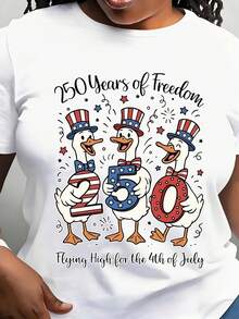 Vintage Patriotic Duck-Patterned T-Shirt For The 4th Of July. Comfortable All Year Round, Versatile And Perfect As A Birthday Gift. - 白色 - 查看 1