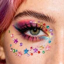 1PC Colorful Star Face Gems, Self Adhesive Rainbow Rhinestone Stickers, Star & Round Crystals For Eye Face Body, Festival Rave Party Cosplay Makeup Jewels - Multicolor - View 5