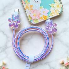 Flower Design Cable Protector, Anti-Breakage Charging Cable Protector, Compatible With IPhone 12-15/16, Type-C & Lightning Data Cable Protector, Cute Decorative Charging Cable Protector - Multicolor - View 4