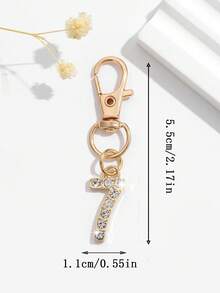 1pc Fashionable European And American Creative Versatile Cute Mini Lucky Number 1-25 Keychain Bag Charm, Suitable For Women's Car Keys, Bag Decoration And Gift Giving - Gold - View 9