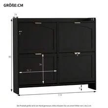 Modern Shoe Cabinet With 4 Drop-Down Compartments, Freestanding Shoe Rack, Open Shelves, Suitable For Entryway Or Hallway, Black, Dimensions: W110/H90/D24 Cm - View 2