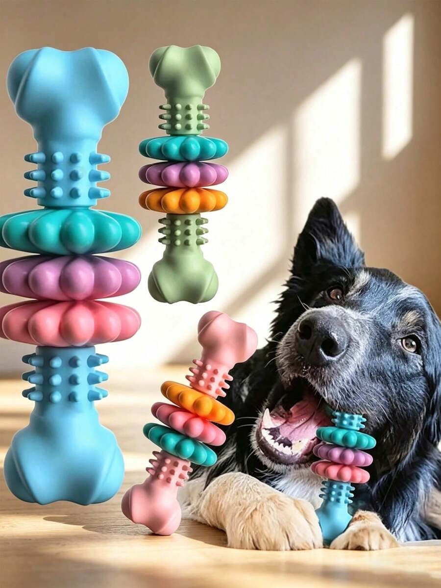 1pc Durable Thermoplastic Rubber Dog Chew Toy With Geometric Textured Pattern, Cleans Teeth And Exercises Chewing Ability, Suitable For Small And Medium Dogs, Relieves Boredom And Destructive Chewing Habits - Multicolor - View 1