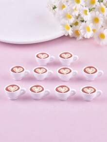 10pcs/Pack Mixed Color Heart-Shaped Coffee Cup Resin Pendants, Suitable For Women's DIY Jewelry Making - Coffee Cup - View 14