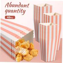 24PCS/12PCS Striped Popcorn Paper Boxes - Carnival Party Mini Paper Popcorn Candy Containers Movie Night Party Supplies Light Pink - Baby Pink - View 5