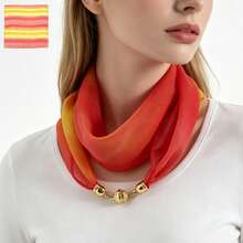1pc Rainbow Gradient Striped Plaid Magnetic Clasp Scarf, Colorful Contrast Patchwork Design Printed Scarf, Easy Wear Infinity Scarf With Magnetic Closure, Lightweight Soft Silky Breathable Neckerchief, Gift For Women - Multicolor - View 6