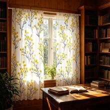 2pcs Watercolor Yellow Floral Pattern Sheer Curtains, Decorated With Yellow Flowers And Black Branches, 2D Flat Print, Elegant Floral Pattern, Suitable For Living Room, Kitchen And Dining Room. - Multicolor - View 8