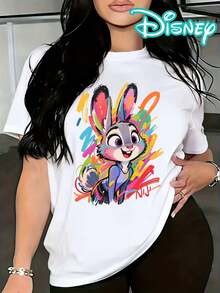 Oversized T-Shirt Disney T-Shirt Featuring Officer Judy Hopps From Zootopia Printed T-Shirts Fan Gifts 100% Cotton Tee - 白色 - 查看 1
