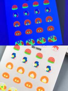 1 buah Stiker Seni Kuku Fluorescent Kartun Makanan Penutup, Desain Kartun Makanan Penutup Berwarna-warni, Mudah Menciptakan Gaya Seni Kuku yang Segar dan Lucu untuk Anak-anak, Cocok untuk Pesta Ulang Tahun, Dekorasi Sehari-hari, dan Lainnya - MultiWarna - View 5