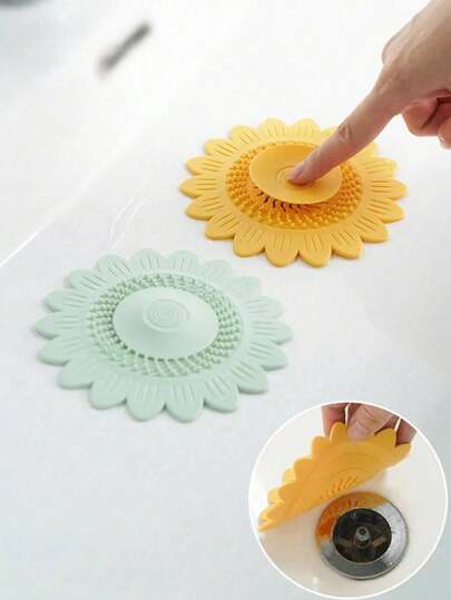1PC Sunflower Shaped Universal 2-In-1 Kitchen Sink And Sink Drain Plug, With Premium Silicone Filter, Anti-Clogging, Pop-Up, Suitable For Bathtub, Sink, Kitchen, Bathroom Accessories, Bathroom Supplies And Bathroom Tools