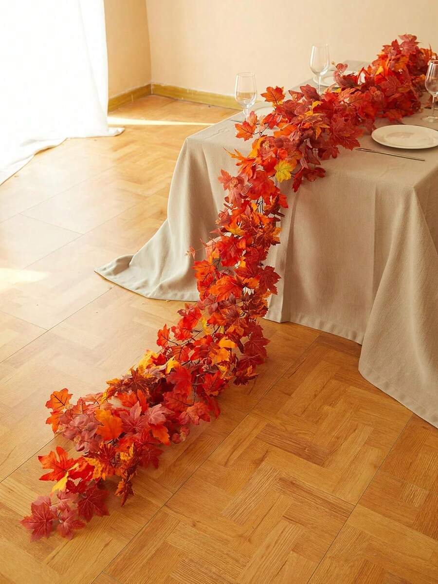 Thanksgiving Decorations - Fall Decor -Artificial Fall Maples Garland - Autumn Maples For Autumn Decor Hanging Vine Garland For Halloween Thanksgiving Home Wedding Fireplace Party Christmas - Autumn Orange - View 1