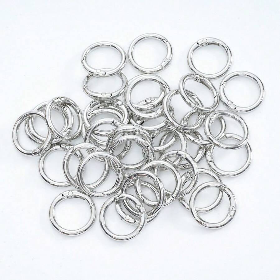 50pcs/Set Silver Spring Snap Round Carabiner Key Ring Bag Clasp Hook Dog Chain Connector DIY Jewelry Accessories - Silver Gray - View 1