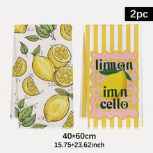 2 PIEZAS Toallas de cocina rectangulares de microfibra de 40*60cm con estampado de patrón de limones a rayas verdes frescas, estilo moderno pastoral de granja, paños de cocina, manteles, toallas de mano, decoración de cocina, decoración del hogar, regalo de inauguración de casa para vecinos, perfecto para uso en cocina y baño, ideal para amas de casa y regalos de reuniones familiares, alta relación costo-beneficio, esencial para el hogar - Dorado - Ver 2