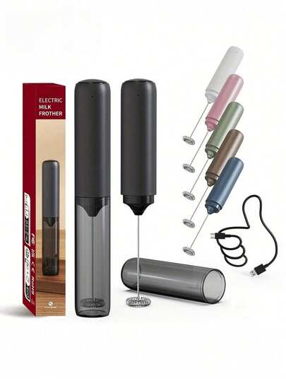 1件鋰電池電動奶泡器，USB-C可充電奶泡機，配備雙攪拌頭，30秒快速製作咖啡師級微細奶泡，便攜旅行奶泡攪拌器，適用拿鐵、卡布奇諾、熱巧克力與自製咖啡飲品