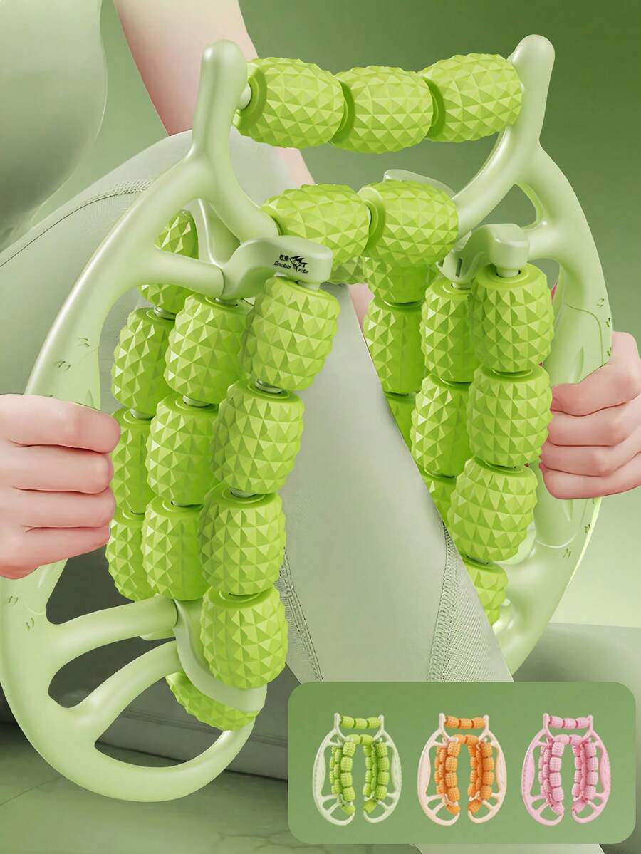 Extra Wide Double Roller Massage Roller Leg Slimmer, Round Clip-On Calf Muscle Relaxation Roller, Spiked Massage Stick, Essential Accessory For Gym, Pilates, Yoga And Muscle Stretching