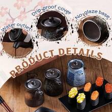- Botella de condimento con tapa de cermica japonesa para vinagre y salsa de soja, dispensador de aderezo con vertedor, tarro de condimentos lquidos de cermica retro para cocina - negro-verde - Ver 4