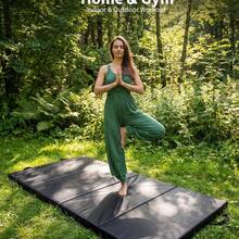 Extra dicke, faltbare Gymnastik- und Yogamatte, 183 x 91 cm, 4-teilige, tragbare Trainingsmatte für Heim-Fitnessstudio, Pilates, Akrobatik, Cardio, Kampfsport, leicht zu verstauen, Tragegriffe - Schwarz - Übersicht 5